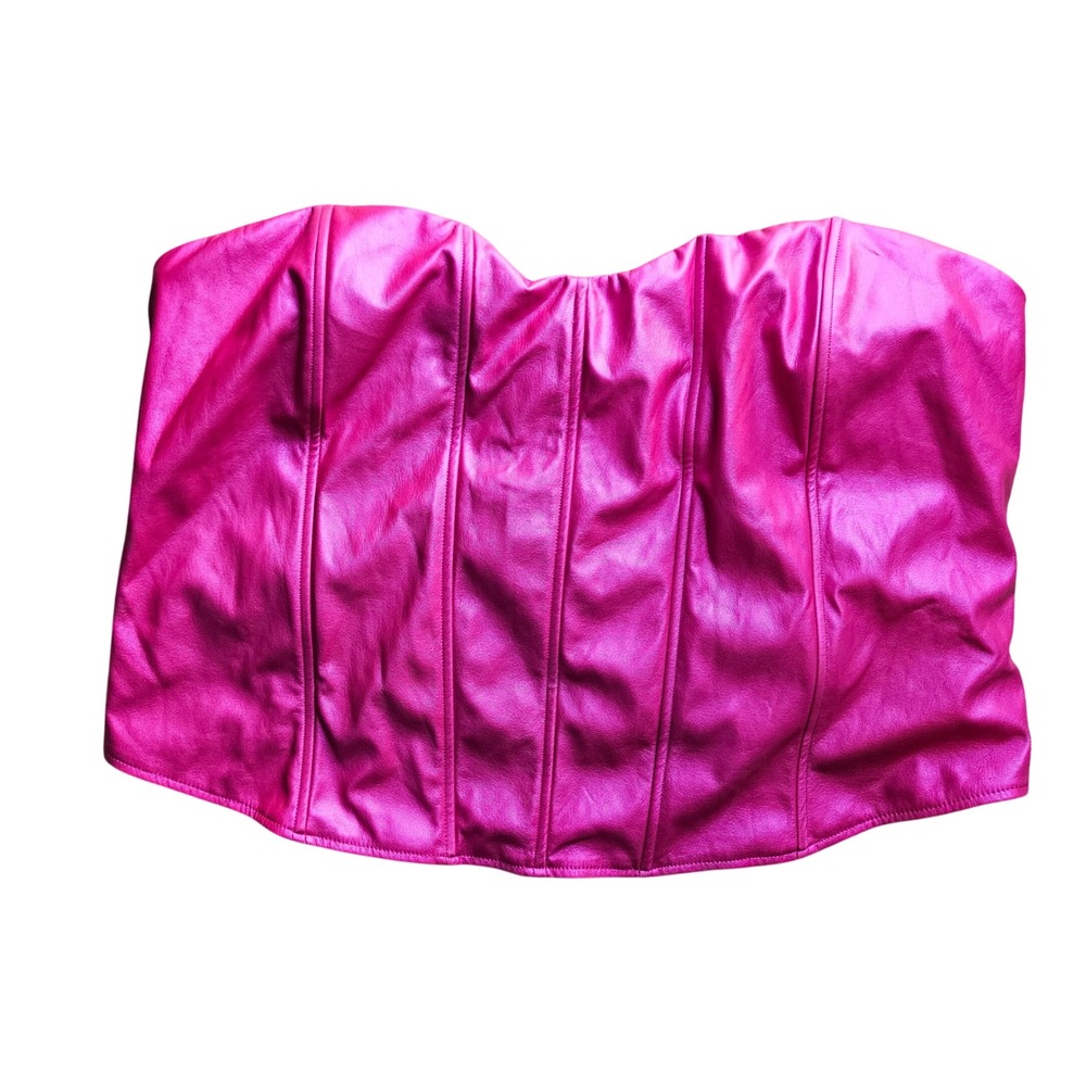 Hot Pink Faux Leather Corset Top Renfaire Harajuku Girl‎ Fuchsia Party Going Out